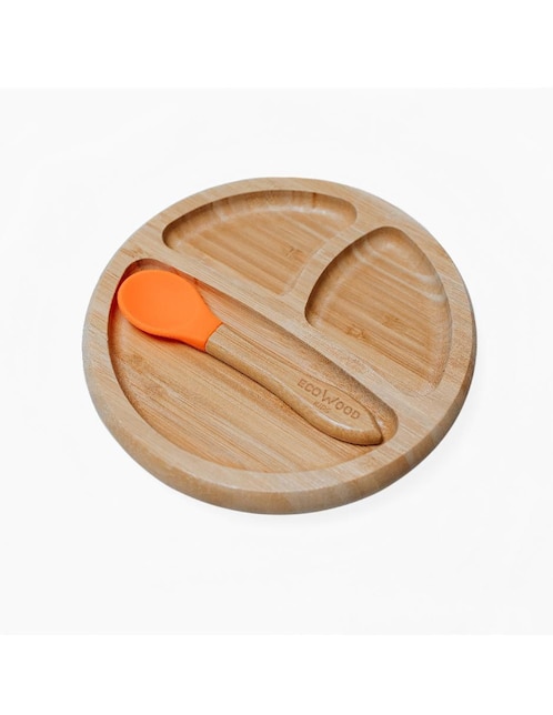Ecowood plato y cuchara de bambú para bebé