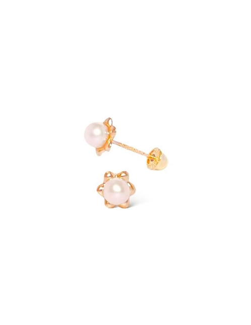 Broqueles de flor de oro amarillo con acabado brillante perla 1