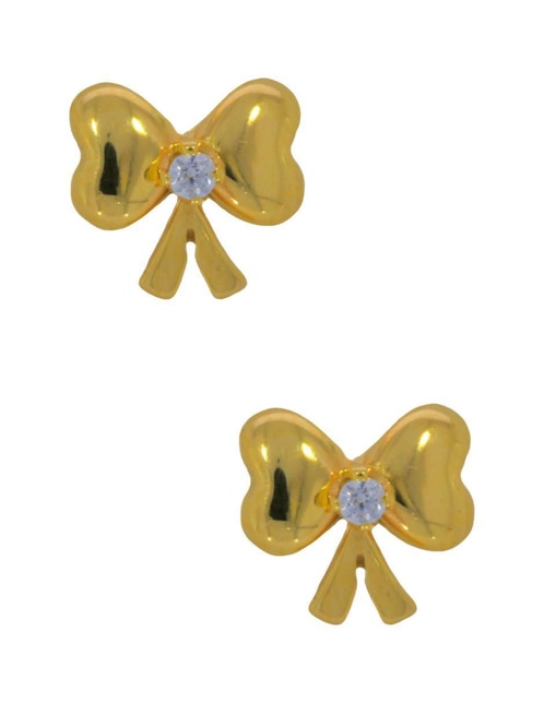 Broqueles de moño de oro amarillo 14 K con acabado brillante zirconia Broqueles de moño de oro amarillo 14 K con acabado brillante zirconia