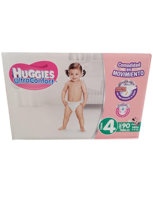 Pañales bebé Huggies etapa 4 niña con 90 piezas