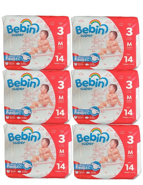 Pañales bebé Bebin etapa 3 unisex con 84 piezas