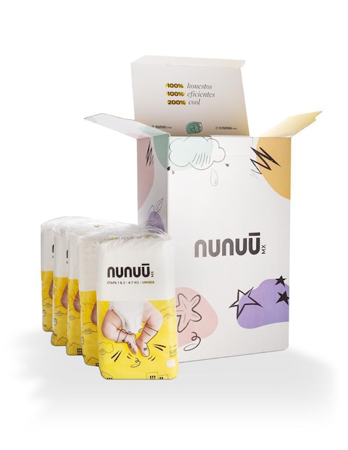 Pañales Nunuu México etapa 1 y 2 bebé unisex con 180 piezas