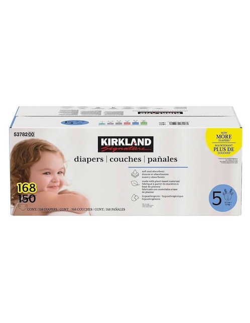 KIRKLAND SIGNATURE Pañales para bebé Kirkland Signature etapa 5 bebé unisex con 168 piezas
