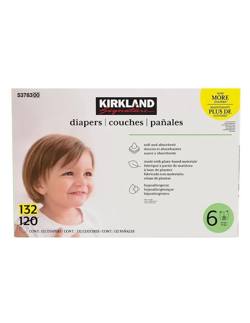 KIRKLAND SIGNATURE Pañales para bebé Kirkland Signature etapa 6 unisex con 132 piezas
