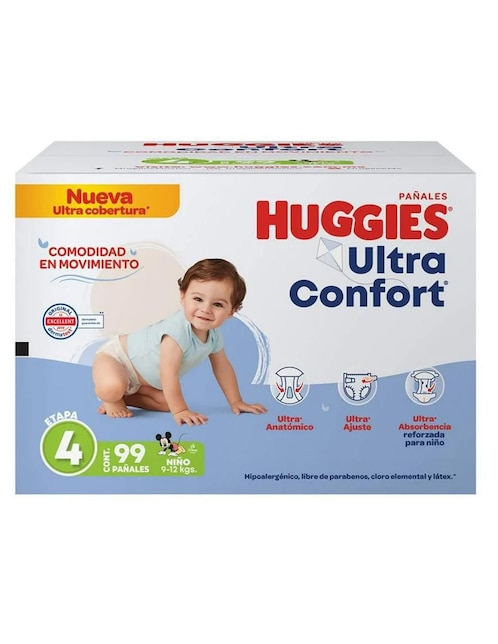 Pañales para bebé Huggies etapa 4 bebé niño con 99 piezas