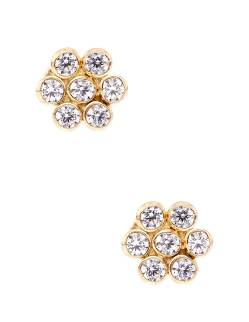 Broqueles de flor de oro amarillo 14 k con acabado pavé 1