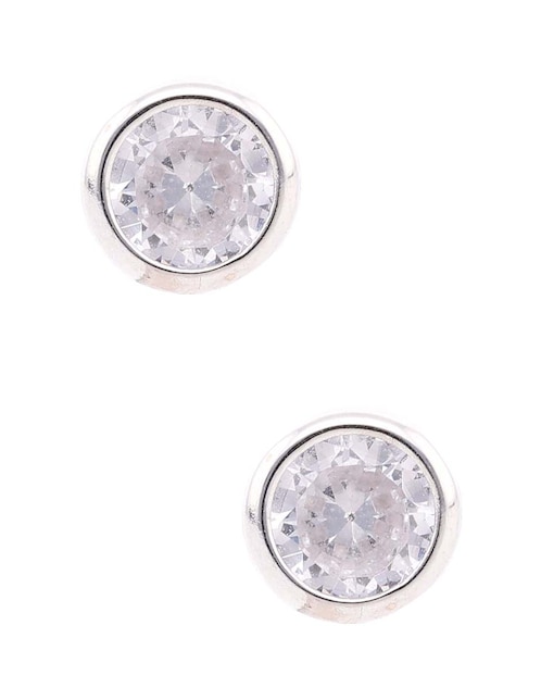 Broquel circular de oro blanco 14 K con acabado brillante zirconia 1