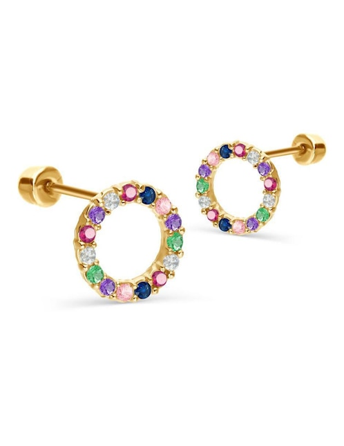 Broqueles circulares de oro 14 K con acabado pavé zirconia