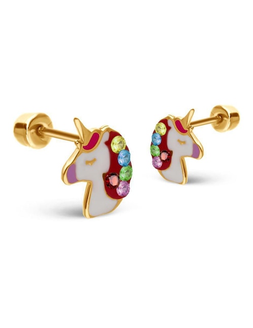 Broqueles de unicornio de oro 14 K con acabado esmaltado zirconia
