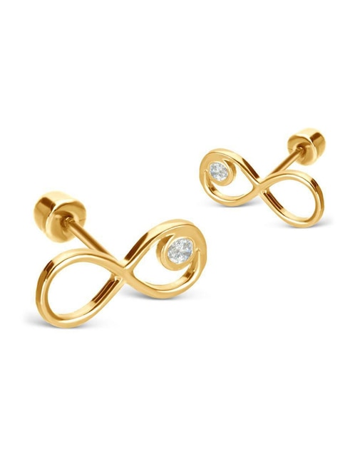Broqueles de infinito Stellina de oro 14 k con acabado liso zirconia