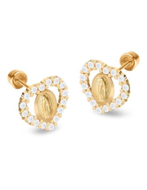 Broqueles de corazón de oro 14 k con acabado pavé zirconia