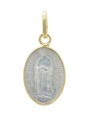 Medalla Irregular Mon Caramel Virgen De Guadalupe De Oro Amarillo 14 K Madre Perla