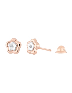 Broquel De Flor Romanza Baby De Oro Rosa 14 K Diamante