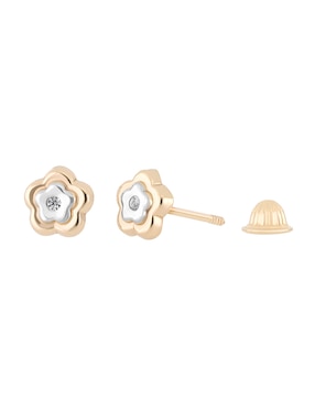 Broquel De Flor Romanza Baby De Oro Amarillo 14 K Diamante