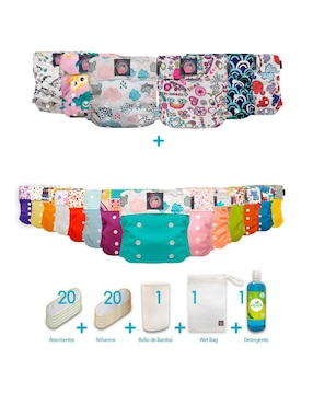 Set de pañal ecológico My Little Baby unitalla 63 piezas