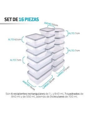 Set contenedores Red Lemon 16 piezas
