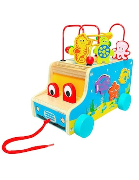 Camioncito Móvil De Madera Con Laberinto Y Figuras De Animalitos Marinos Yuff! Infantil