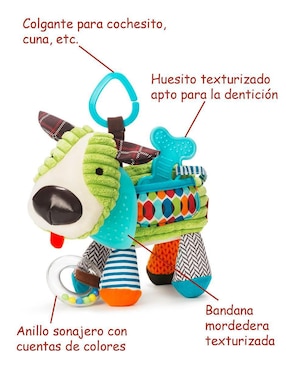 Juguete portátil Perrito didáctico con colgante, mordedera y sonaja Dara Baby