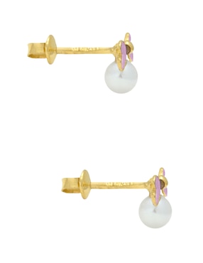 Broqueles de moño Mon Caramel de oro con acabado esmaltado perla