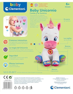 Peluche de Unicornio Baby Clementoni de 26 cm