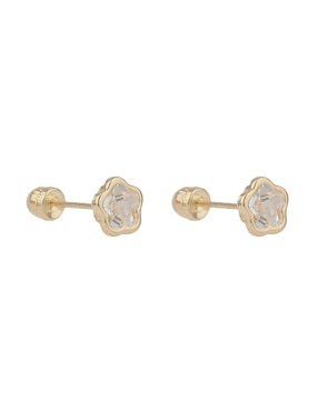 Broqueles de flor Mon Caramel de oro con acabado brillante zirconia