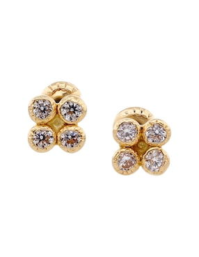 Broqueles Mon Caramel de oro amarillo 14 K con acabado brillante zirconia