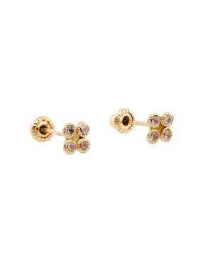 Broqueles Mon Caramel de oro amarillo 14 K con acabado brillante zirconia