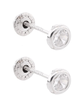 Broqueles Mon Caramel de oro blanco 14 k con acabado brillante zirconia