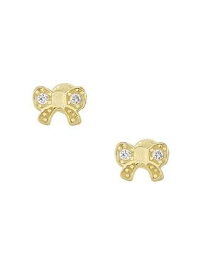 Broqueles de moño sabelli de oro amarillo 14 k con acabado pavé zirconia