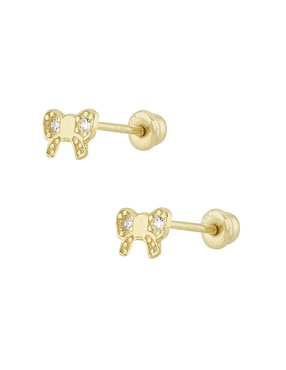 Broqueles de moño sabelli de oro amarillo 14 k con acabado pavé zirconia