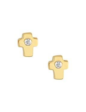 Broqueles de cruz sabelli de oro amarillo 14 k con acabado pulido diamante