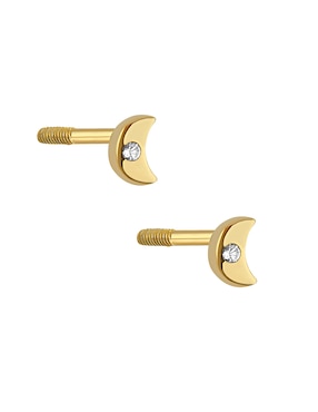 Aretes cortos de luna sabelli de oro amarillo 14 k con acabado brillante diamante