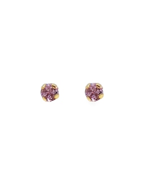 Broqueles redondos Mon Caramel de oro 14 k con acabado pulido zirconia