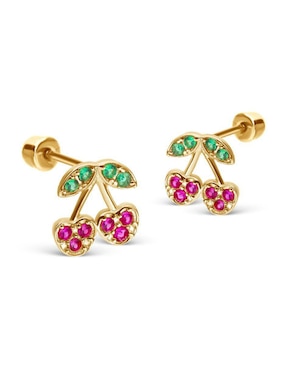 Broqueles de cereza Stellina de oro 14 K con acabado esmaltado zirconia