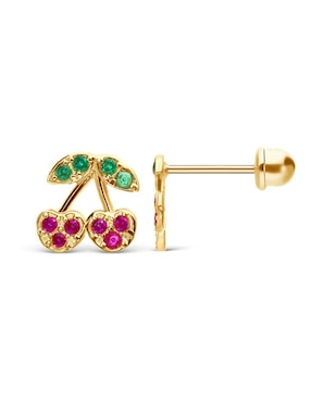 Broqueles de cereza Stellina de oro 14 K con acabado esmaltado zirconia