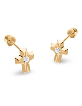 Broqueles de cruz Stellina de oro 14 K zirconia