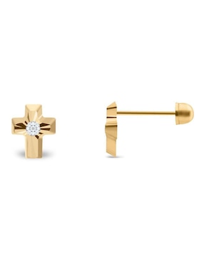 Broqueles de cruz Stellina de oro 14 K zirconia