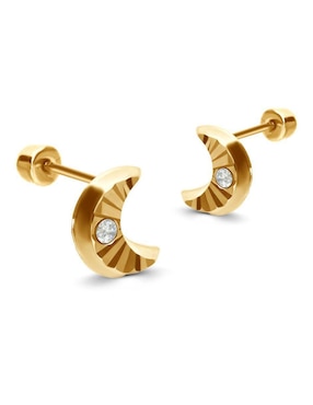 Broqueles de luna Stellina de oro 14 k con acabado texturizado Zirconia