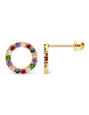 Broqueles circulares Stellina de oro 14 K con acabado pavé zirconia