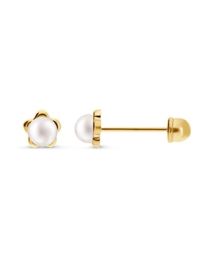 Broqueles de flor Stellina de oro 14 K con acabado liso perla