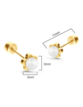 Broqueles de flor Stellina de oro 14 K con acabado liso perla
