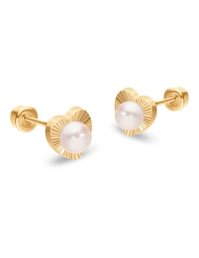 Broqueles de corazón Stellina de oro 14 k con acabado texturizado perla