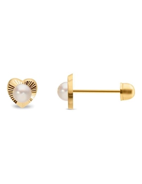 Broqueles de corazón Stellina de oro 14 k con acabado texturizado perla