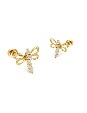 Broqueles de libélula Stellina de oro 14 K con acabado texturizado zirconia