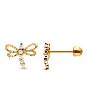 Broqueles de libélula Stellina de oro 14 K con acabado texturizado zirconia