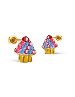 Broqueles de cupcake Stellina de oro 14 K con acabado esmaltado zirconia