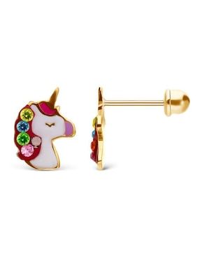 Broqueles de unicornio Stellina de oro 14 K con acabado esmaltado zirconia