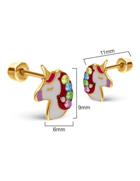Broqueles de unicornio Stellina de oro 14 K con acabado esmaltado zirconia