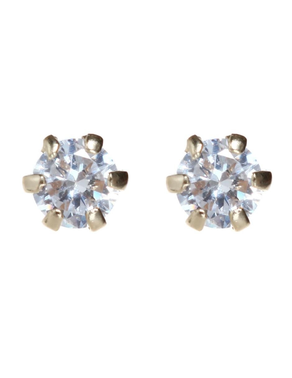 Broqueles de oro 14 K con acabado brillante zirconia Broqueles de oro 14 K con acabado brillante zirconia