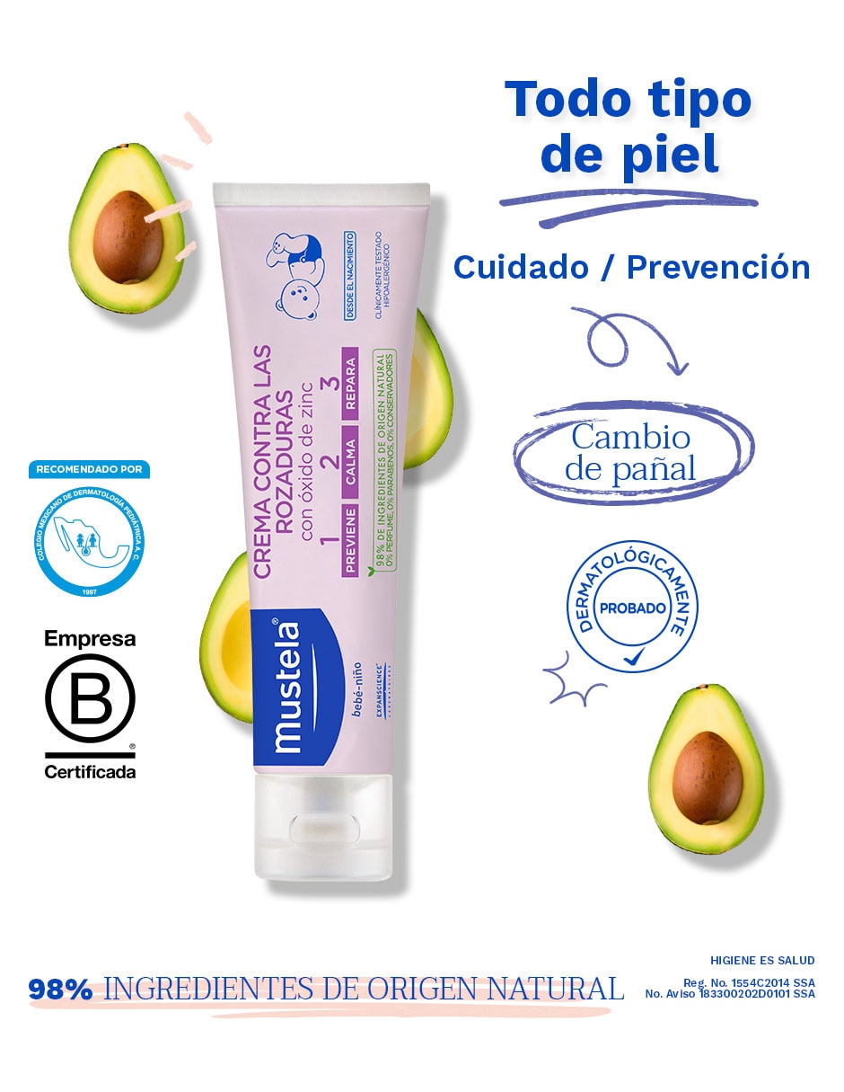 Mustela Bebe 1 2 3 Vitamin Barrier Cream - Crema protectora de pañal con  óxido de zinc